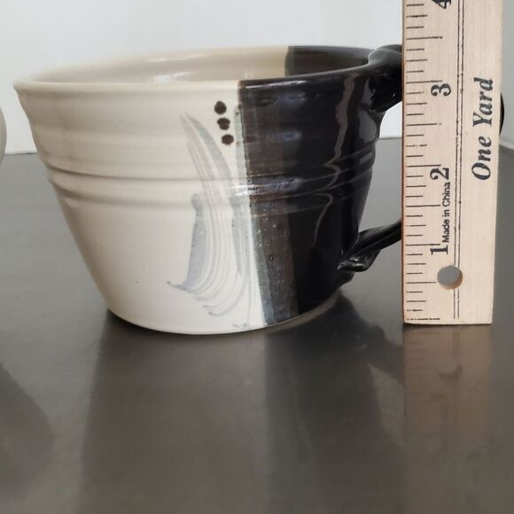 Studio Art Pottery Oversized Ceramic Coffee Mugs Black White Artist Signed - Picture 9 of 12